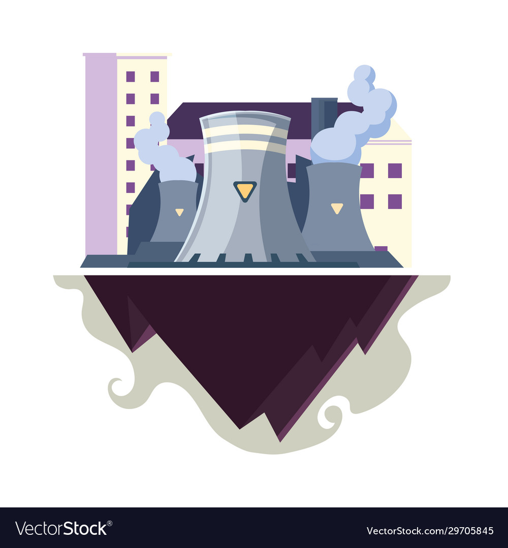 Nuclear reactor over terrain white background