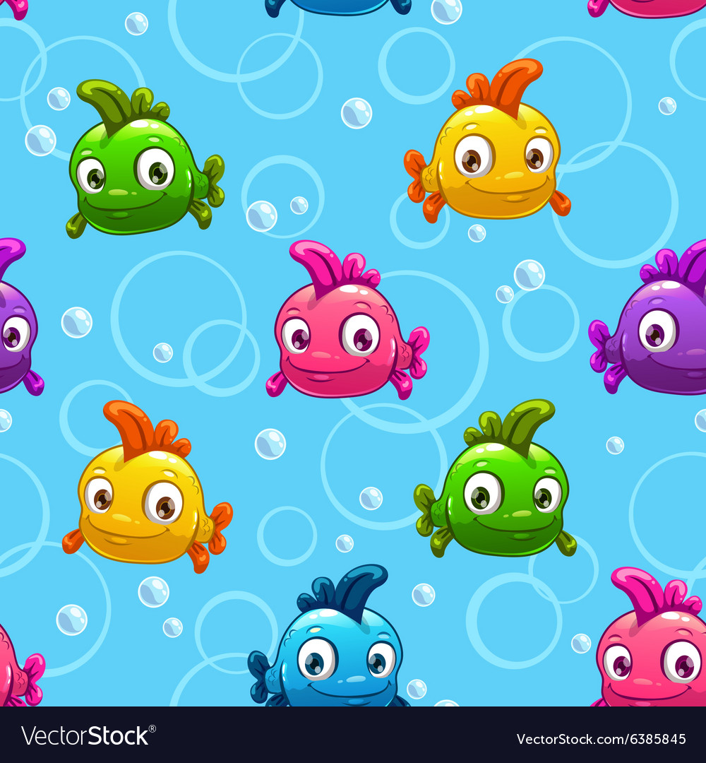 Seamless pattern with cartoon colorful fishes Vector Image Seamless pattern with cartoon colorful fishes Vector Image