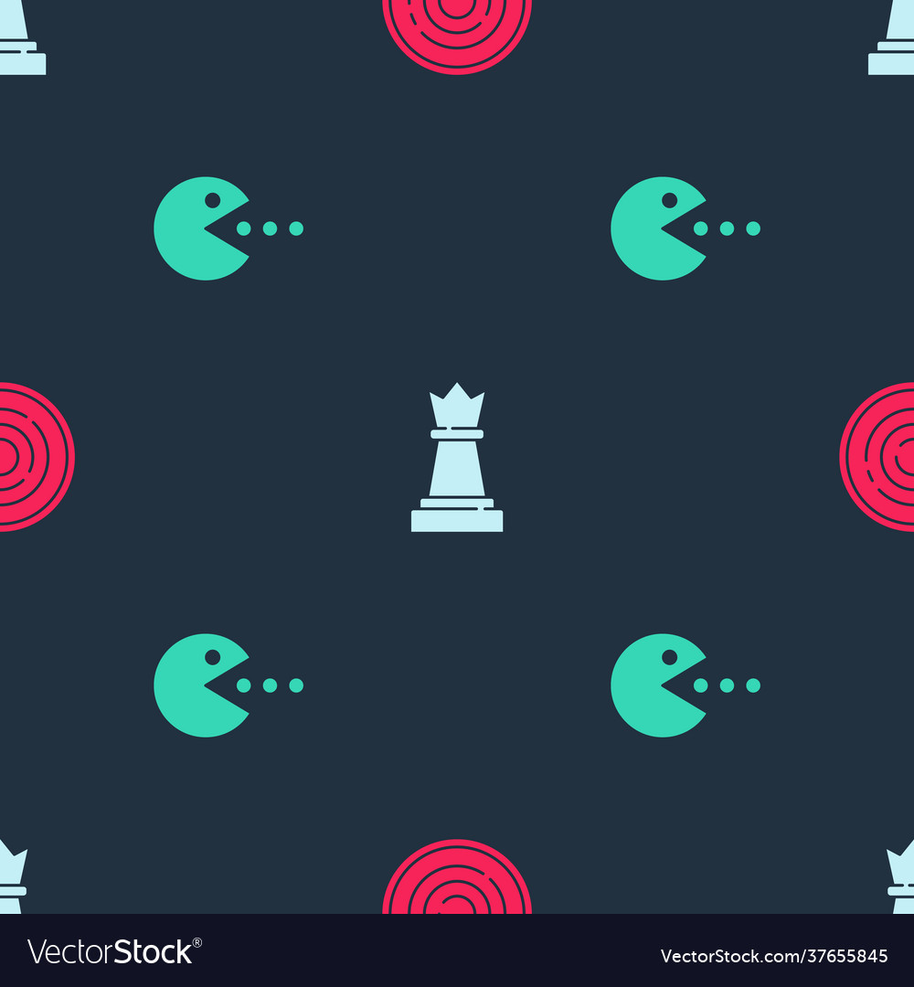 Set checker game chips chess and pacman with eat vector image Set checker game chips chess and pacman with eat
