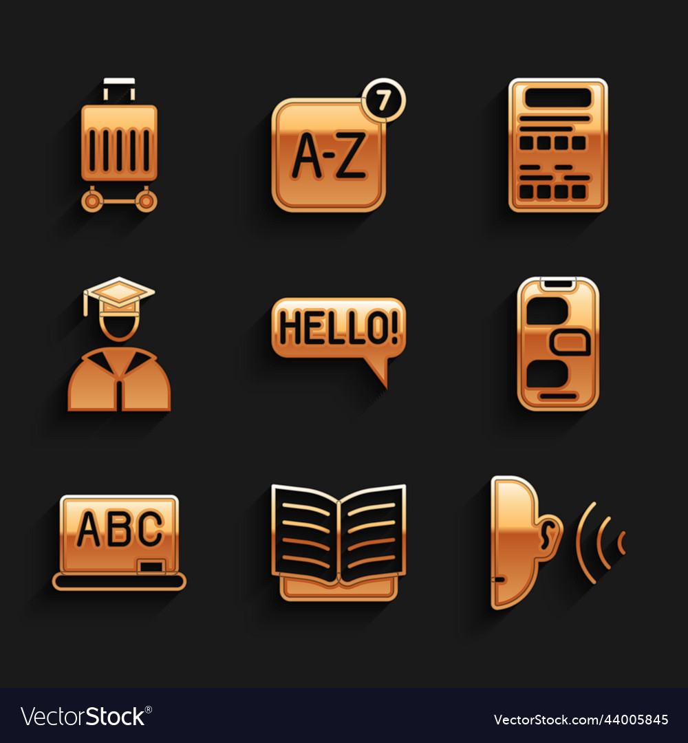 Set hello in different languages open book ear vector image Set hello in different languages open book ear