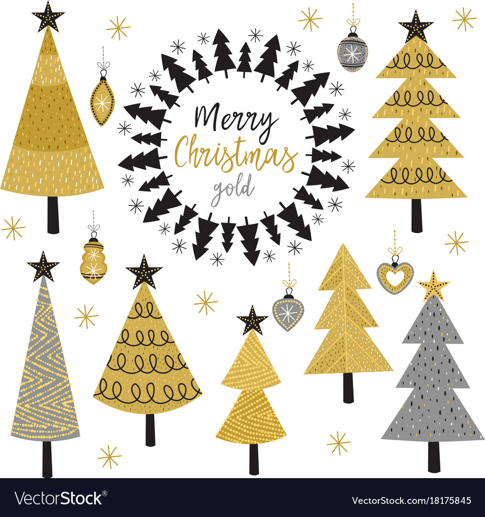Set isolated christmas gold tree Royalty Free Vector Image