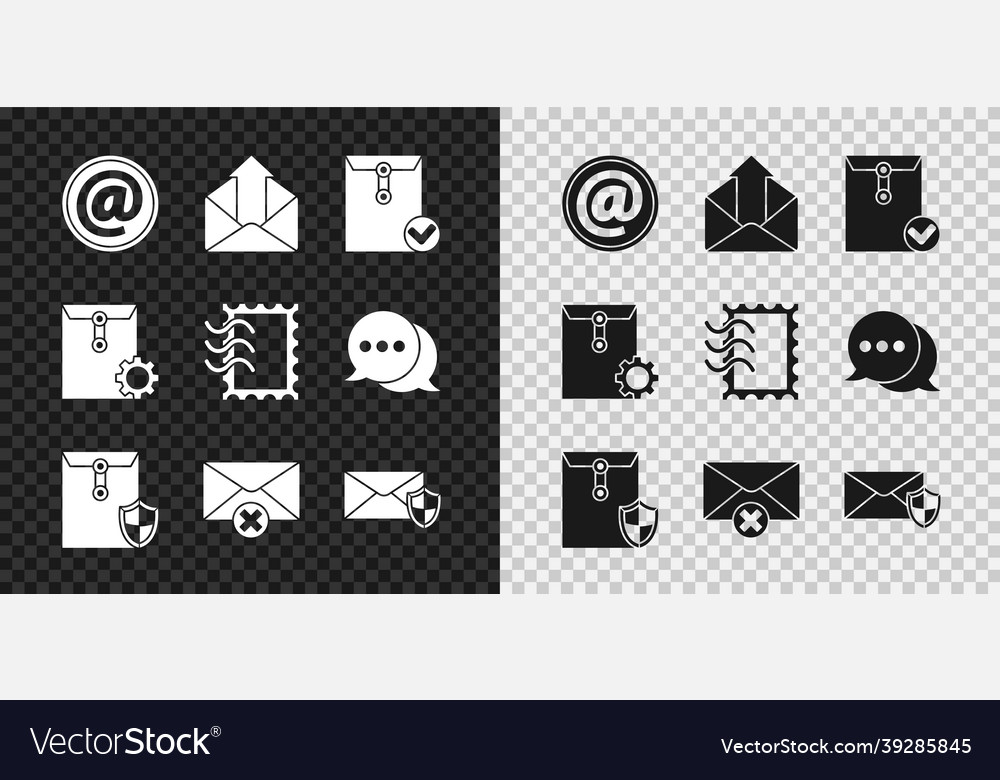 Set mail and e-mail outgoing envelope check mark vector image Set mail and e-mail outgoing envelope check mark