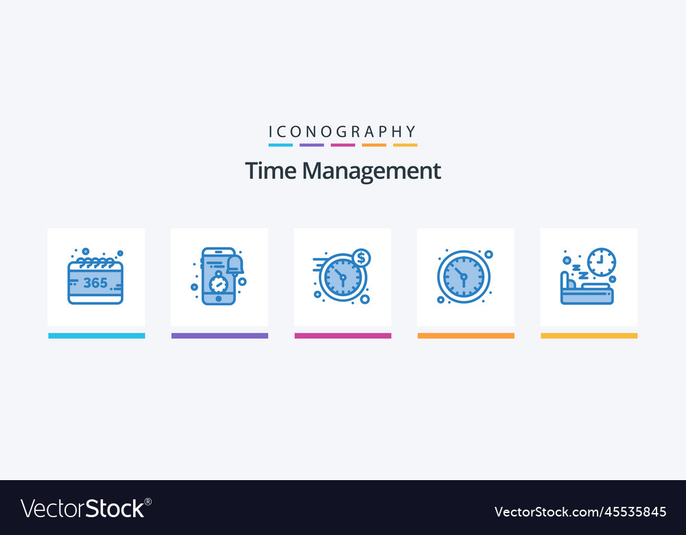 Time management blue 5 icon pack including bed