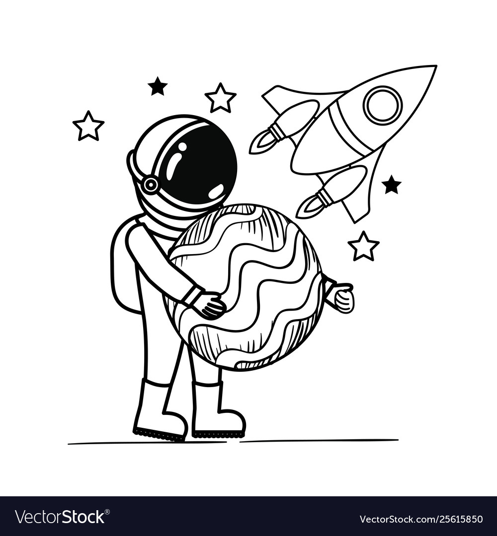 Astronaut with spacesuit and planet in white vector image Astronaut with spacesuit and planet in white