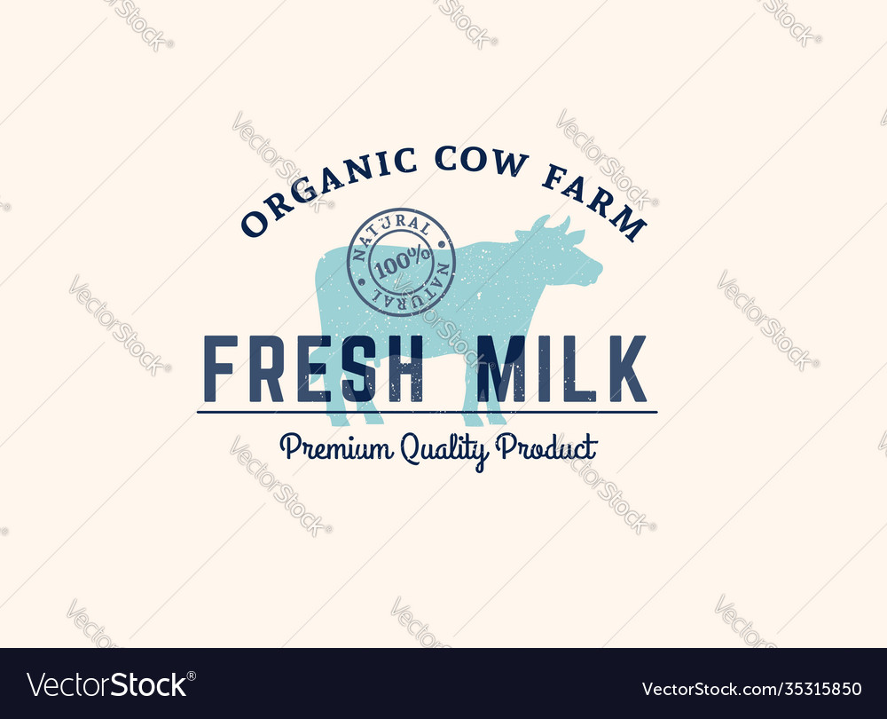 Blue cow emblem with text and stamp Royalty Free Vector