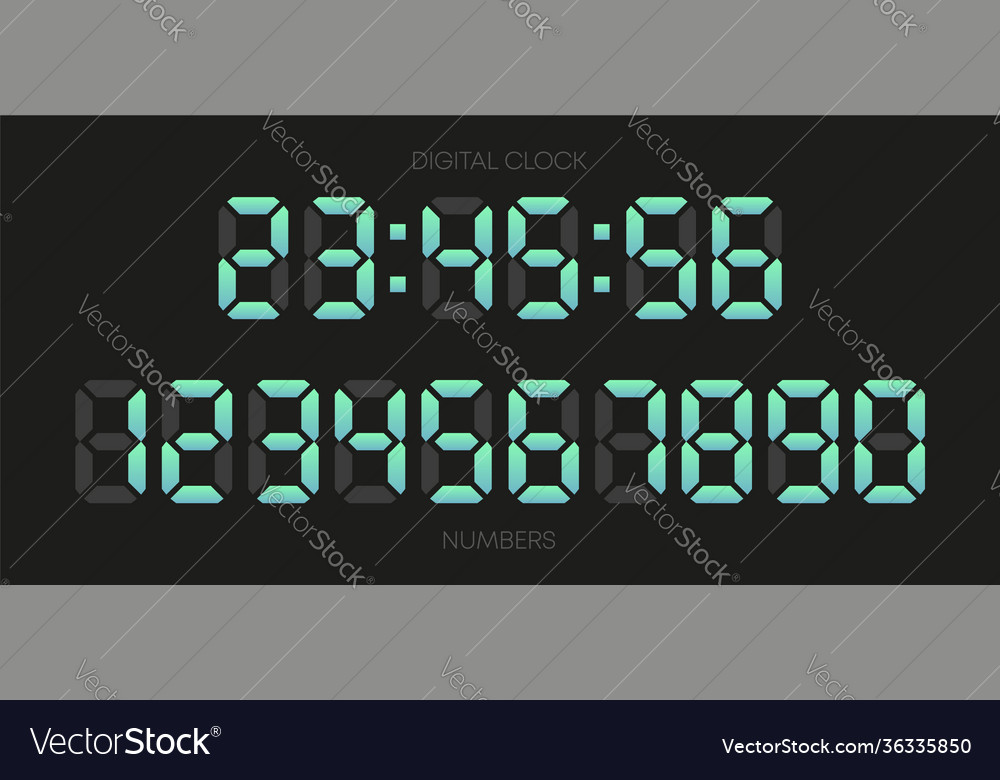 Digital clock numbers on white background set vector image Digital clock numbers on white background set