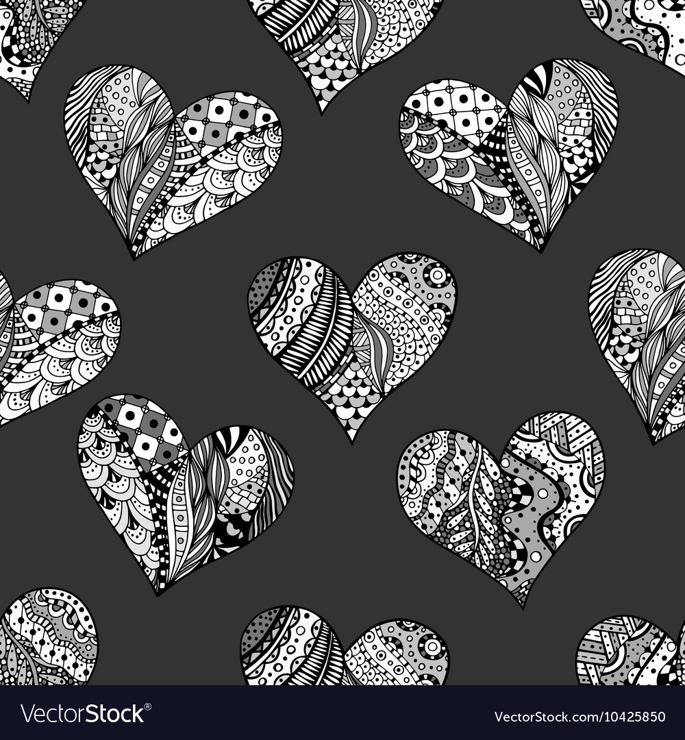 Hand drawn black and white love heart pattern