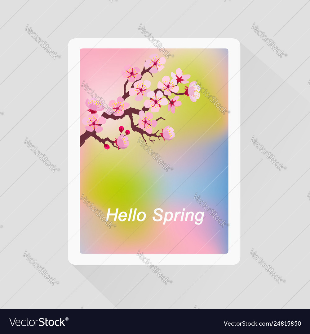 Hello spring card with blossoming tree branch Vector Image