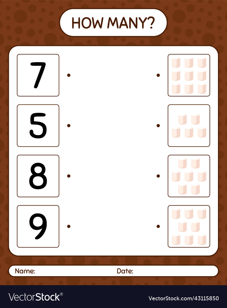 How many counting game with marshmallow worksheet vector image How many counting game with marshmallow worksheet