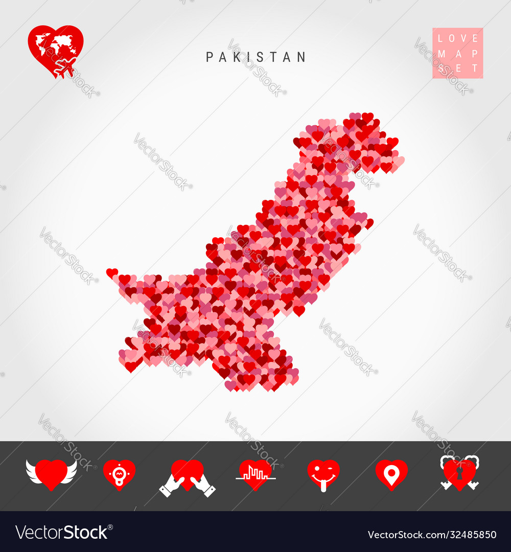 I love pakistan red hearts pattern map