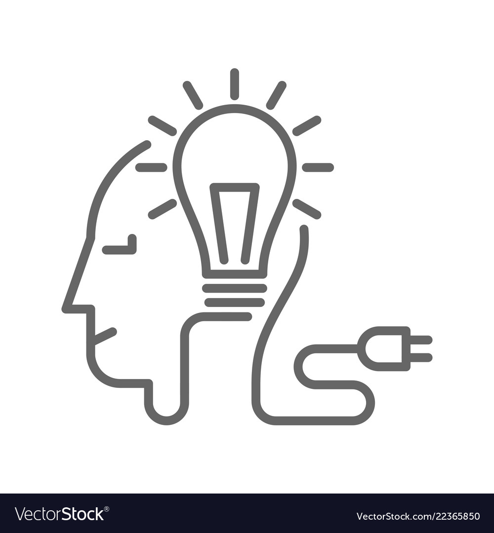 Light bulb and plug on human head vector image Light bulb and plug on human head