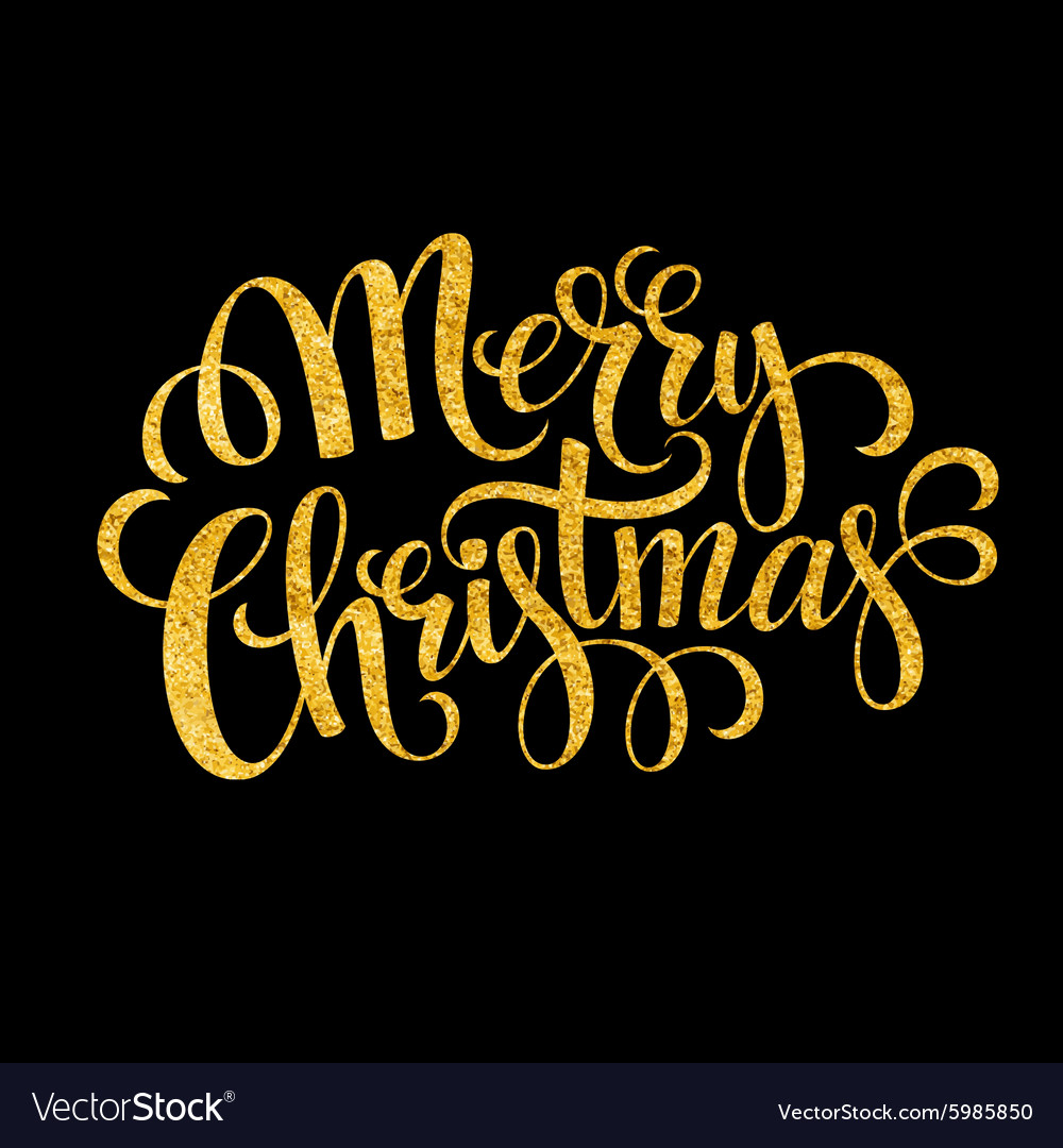 Merry christmas gold glittering lettering design Vector Image