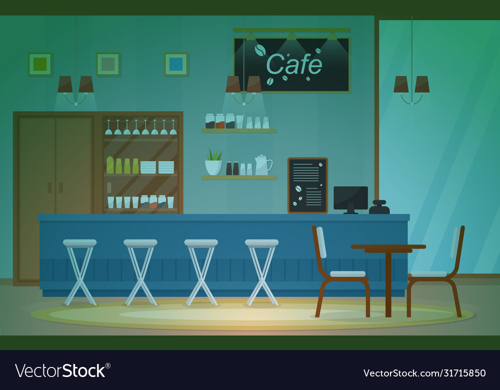 Modern Cafe Coffee Shop Interior Furniture Vector Image