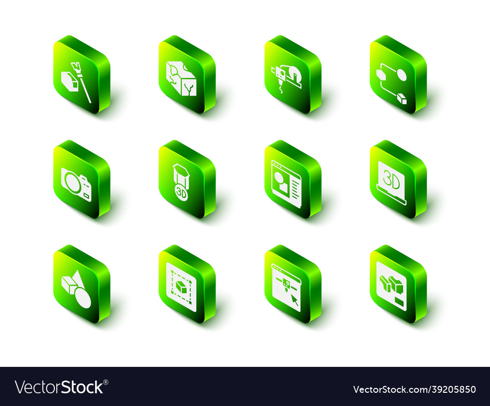 Set isometric cube 3d printer software setting vector image Set isometric cube 3d printer software setting