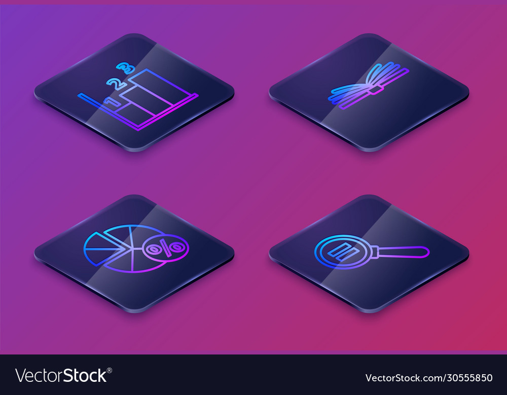 Set isometric line graph schedule chart diagram vector image Set isometric line graph schedule chart diagram