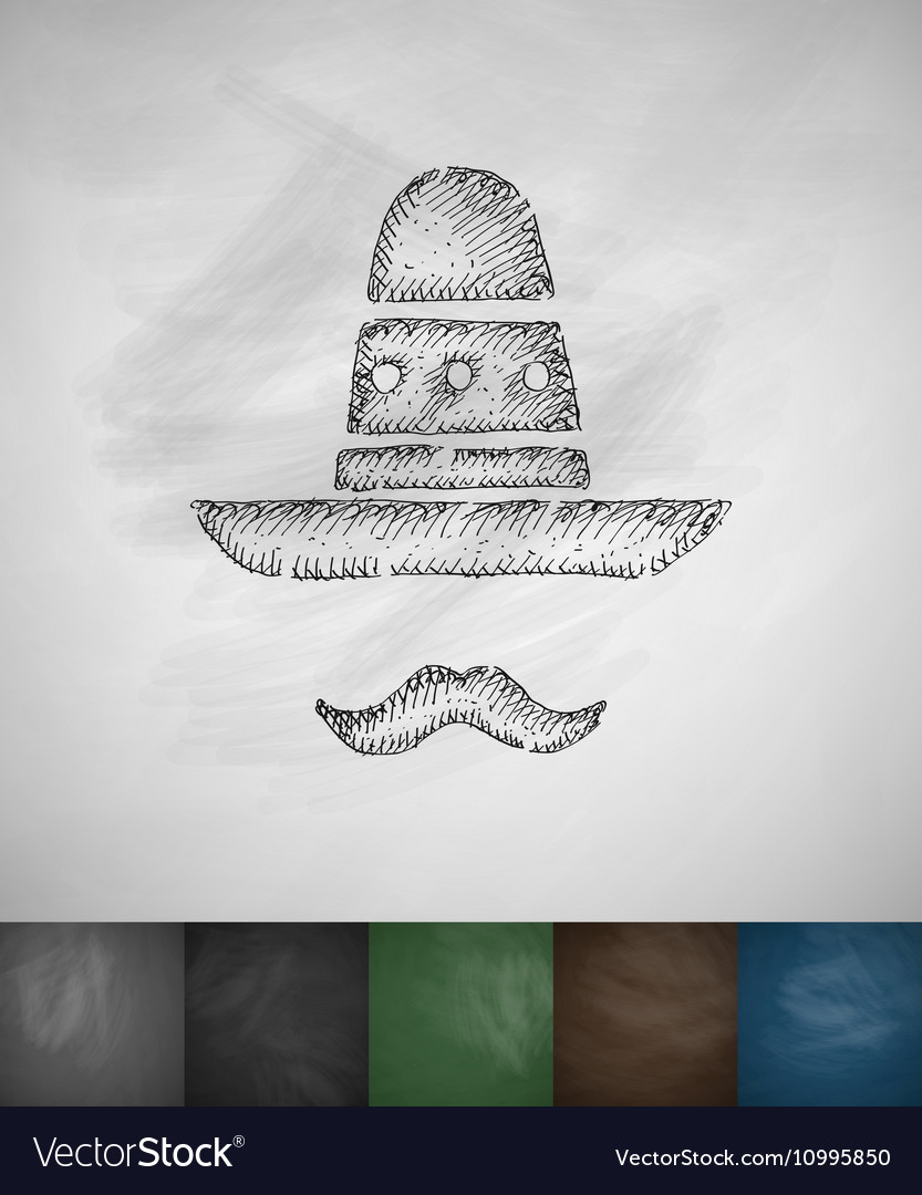 Sombrero und Schnurrbart Symbol Hand gezeichnet