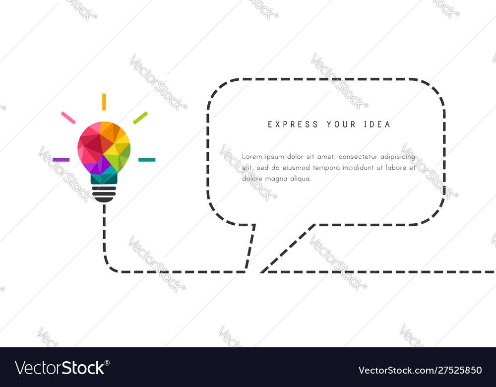 Template with low poly lightbulb and speech bubble