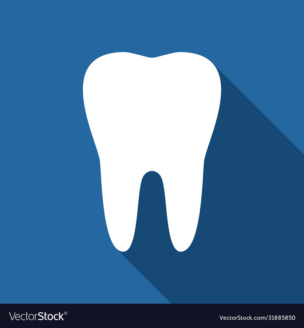 White teeth icon on blue background with long