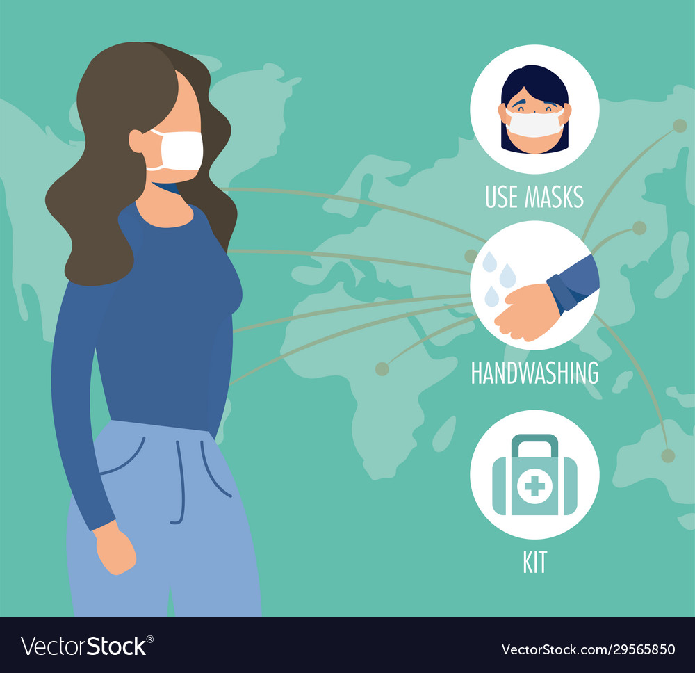 Woman with coronavirus symptoms and prevention Vector Image