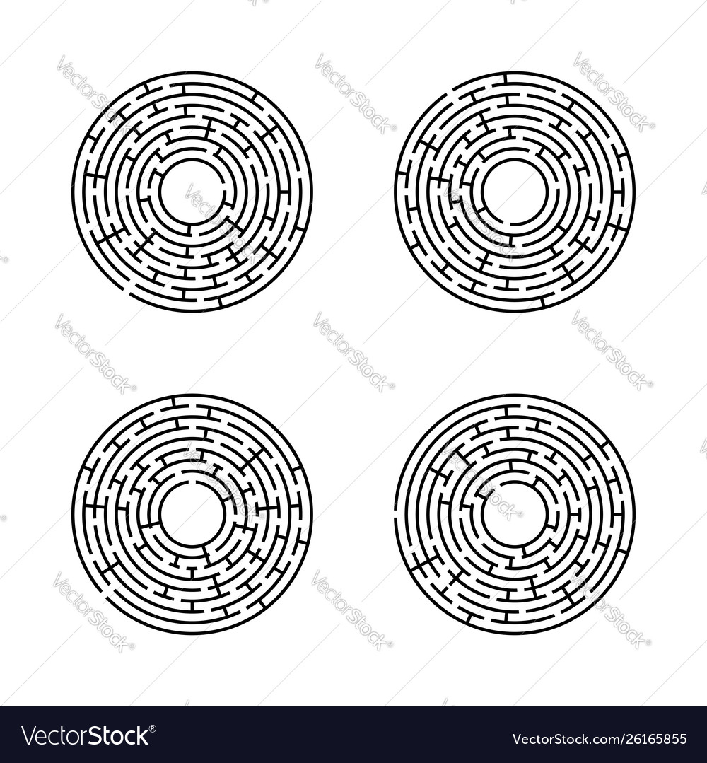 Abstract round maze a set four labyrinths vector image Abstract round maze a set four labyrinths