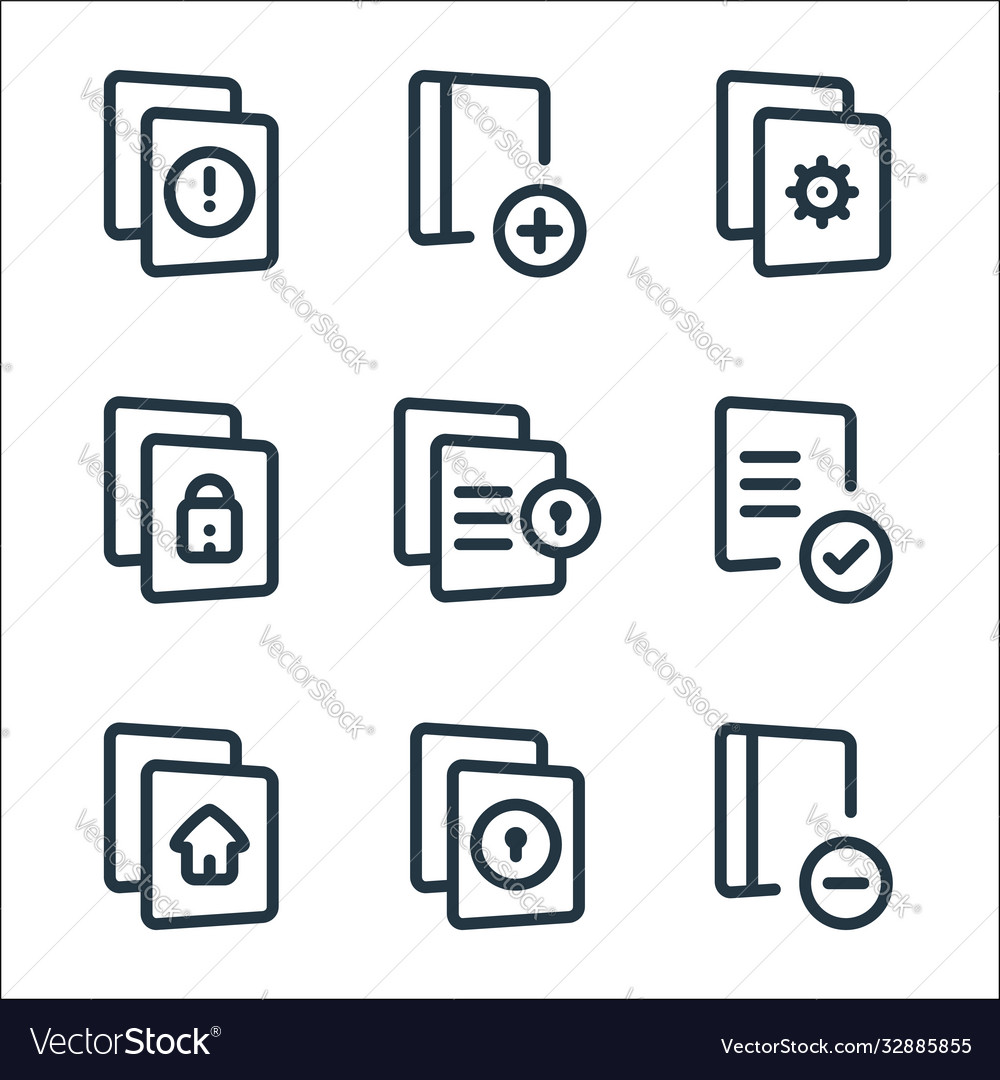 File and archive line icons linear set quality