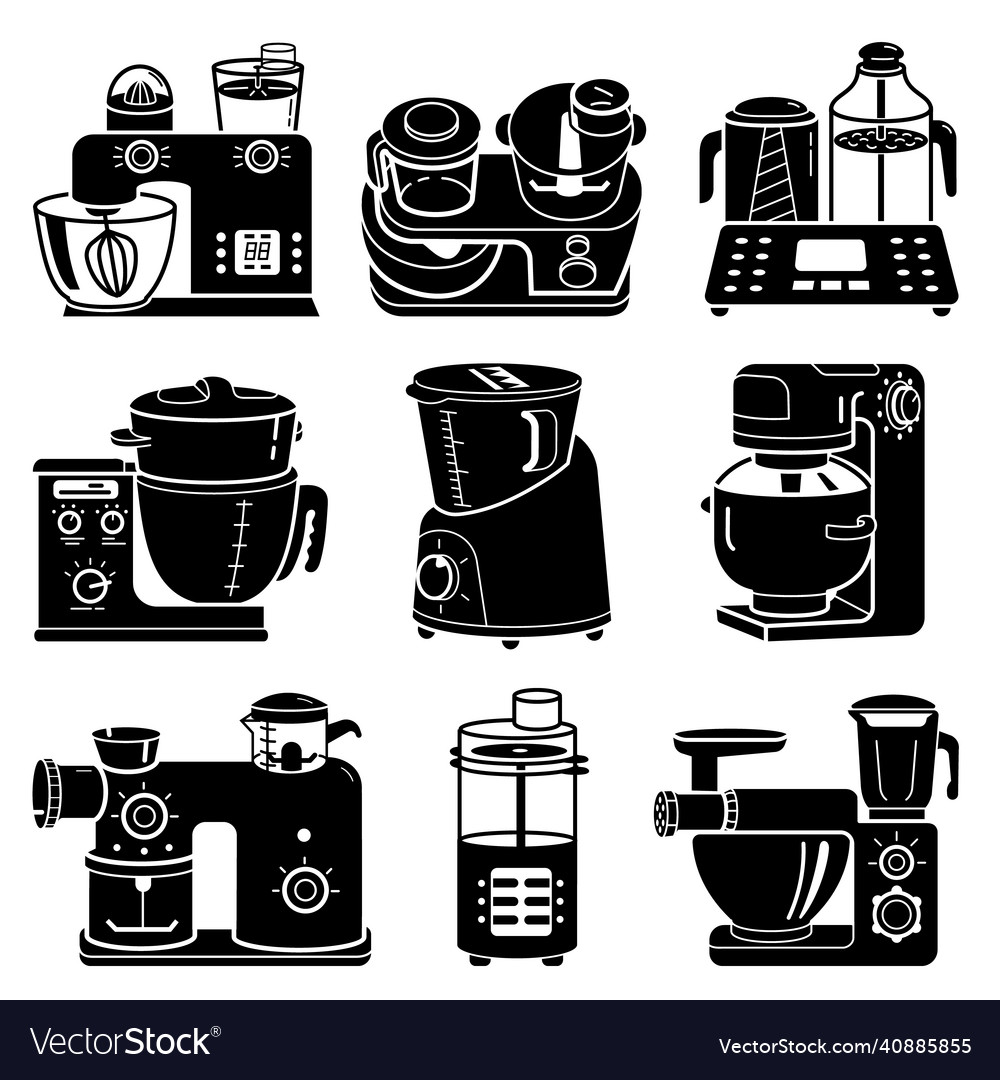 Food processor icons set simple style