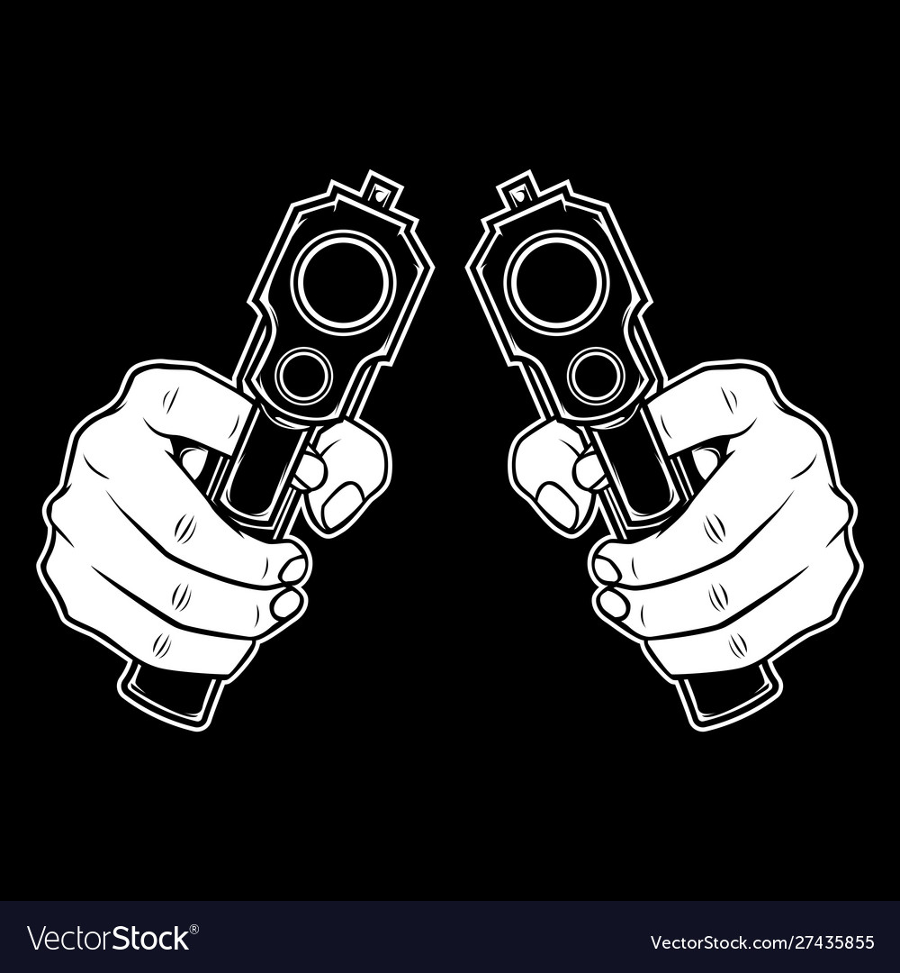 Hand holding a gun hand drawing Royalty Free Vector Image