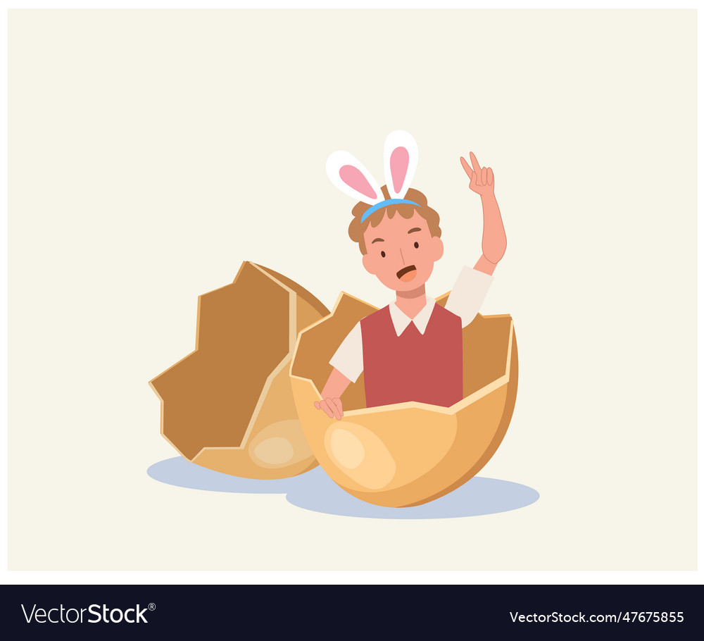 Happy easter day little boy with bunny ears
