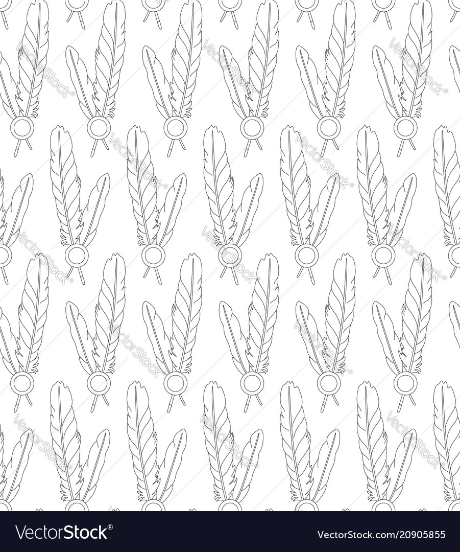 Seamless pattern with paired feathers on white vector image Seamless pattern with paired feathers on white