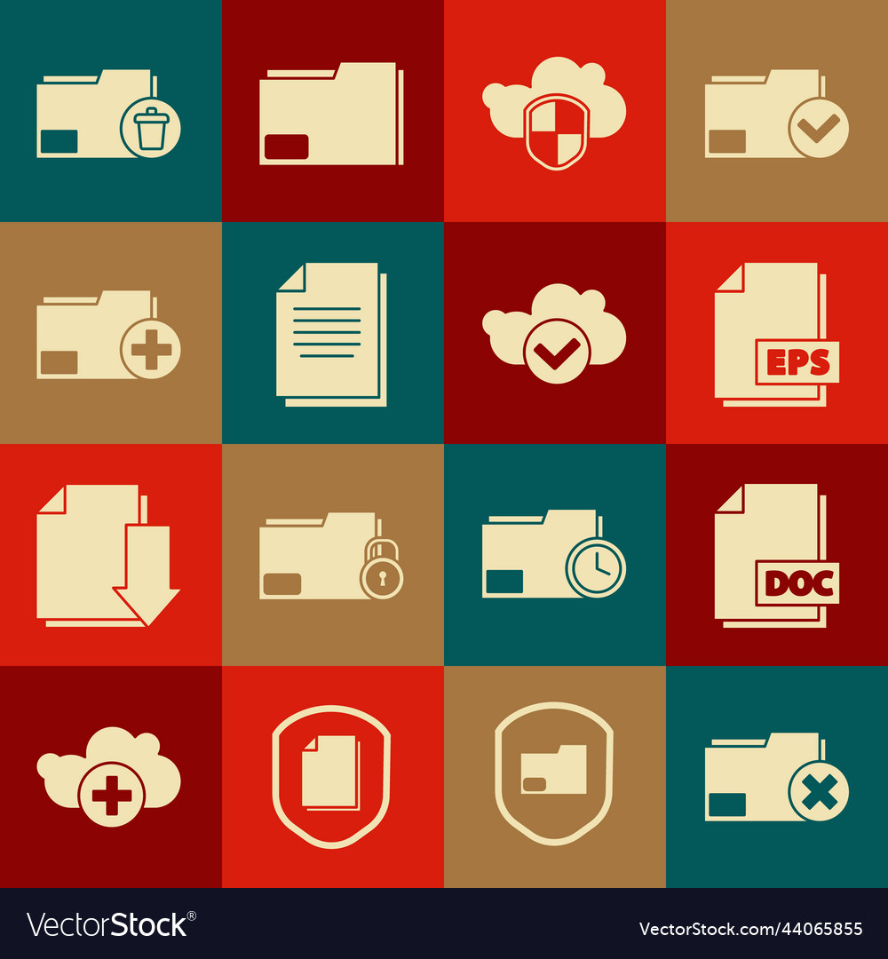 Set delete folder doc file document eps cloud vector image Set delete folder doc file document eps cloud
