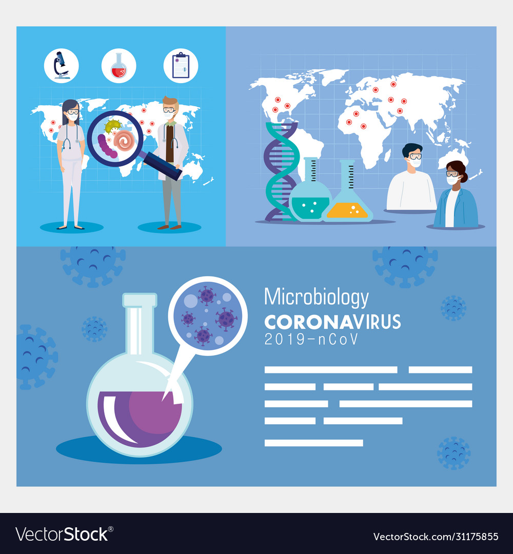 Set poster microbiology for covid19 19 Royalty Free Vector