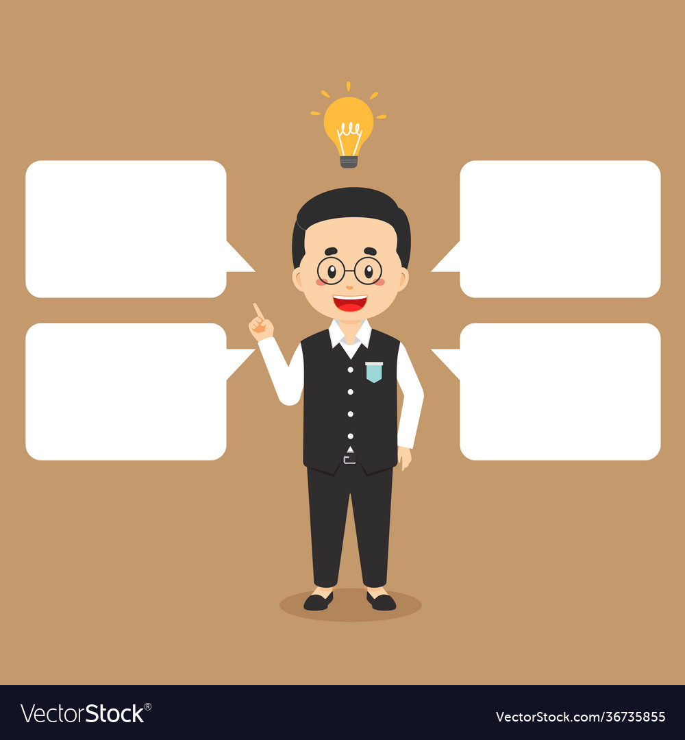 Teacher character shows get idea with bubble text