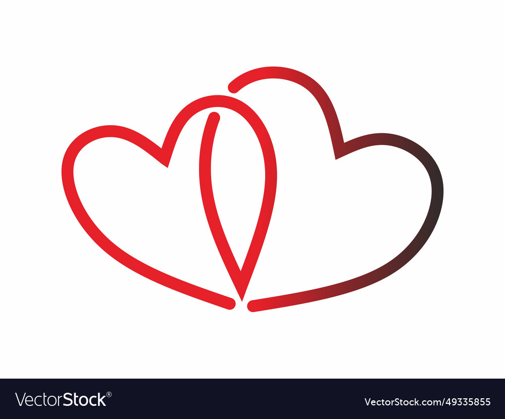 Two linked heart continuous one line drawing vector image Two linked heart continuous one line drawing
