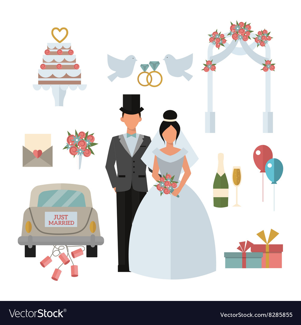 Wedding Symbols Bride Bridegroom Married Couple Vector Image