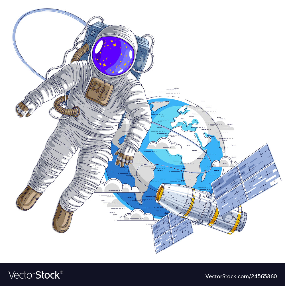 Astronaut flying in open space connected vector image Astronaut flying in open space connected