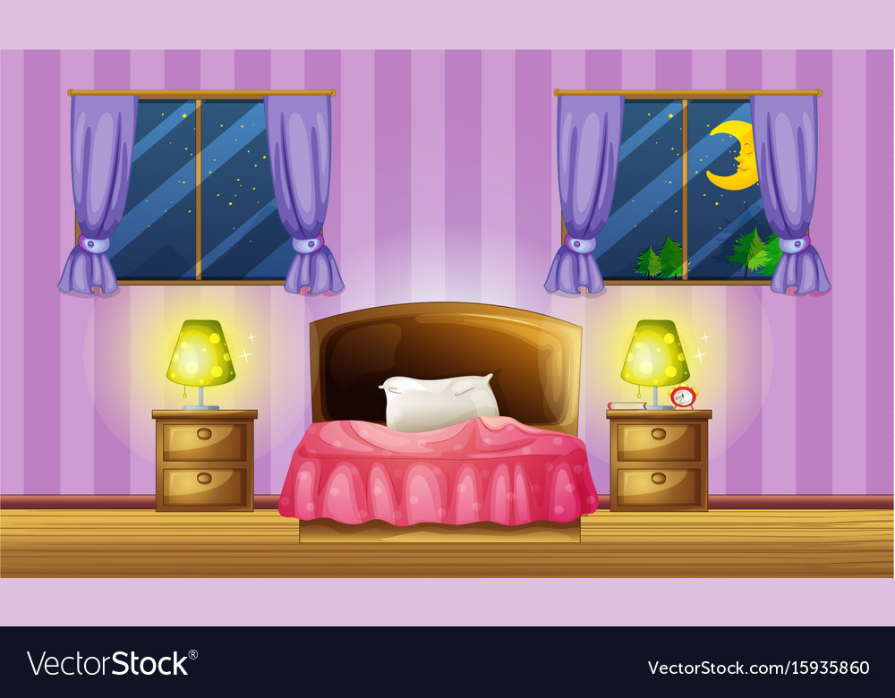 Bedroom scene with two windows