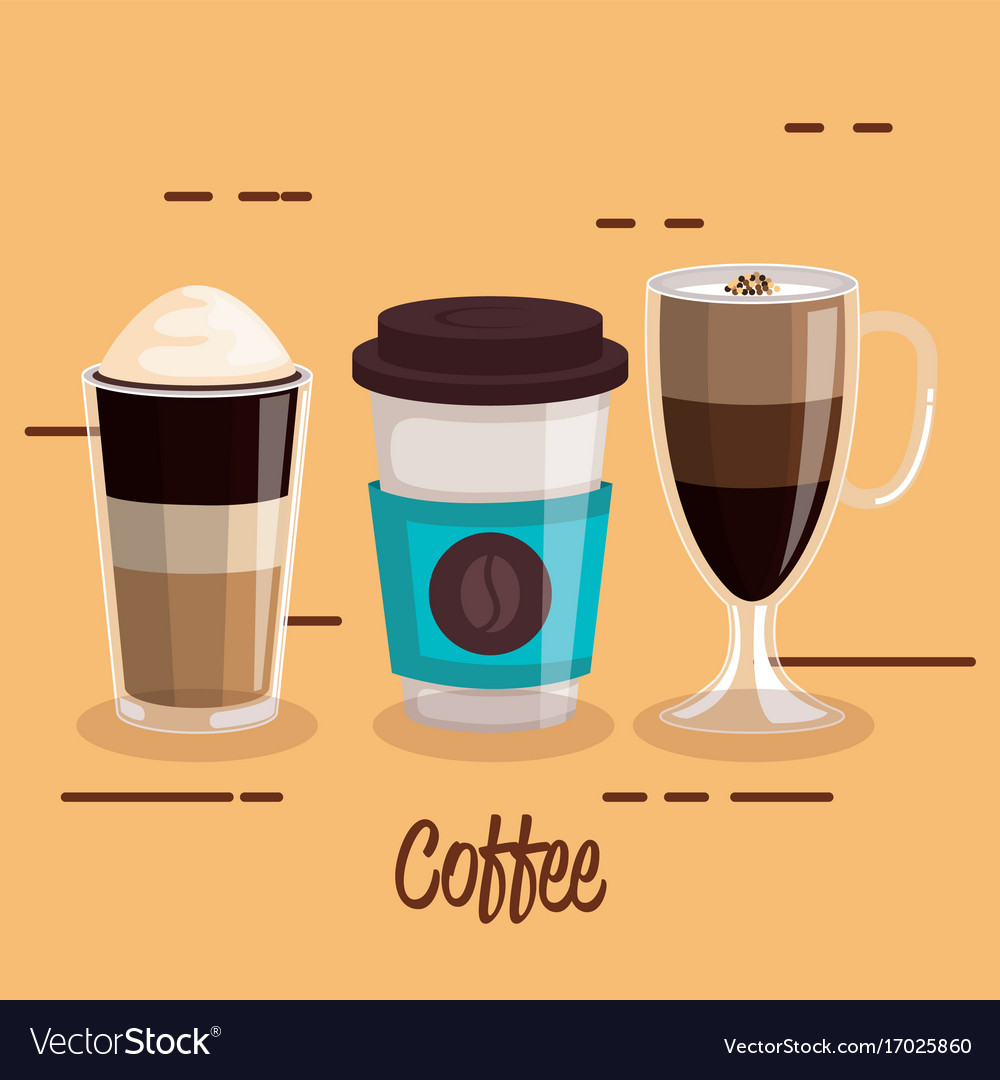 Coffee cups set different type beverage