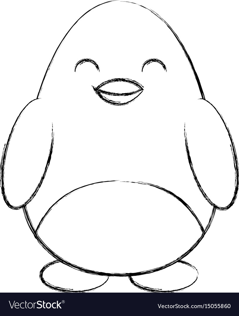 Cute sketch draw penguin cartoon Royalty Free Vector Image