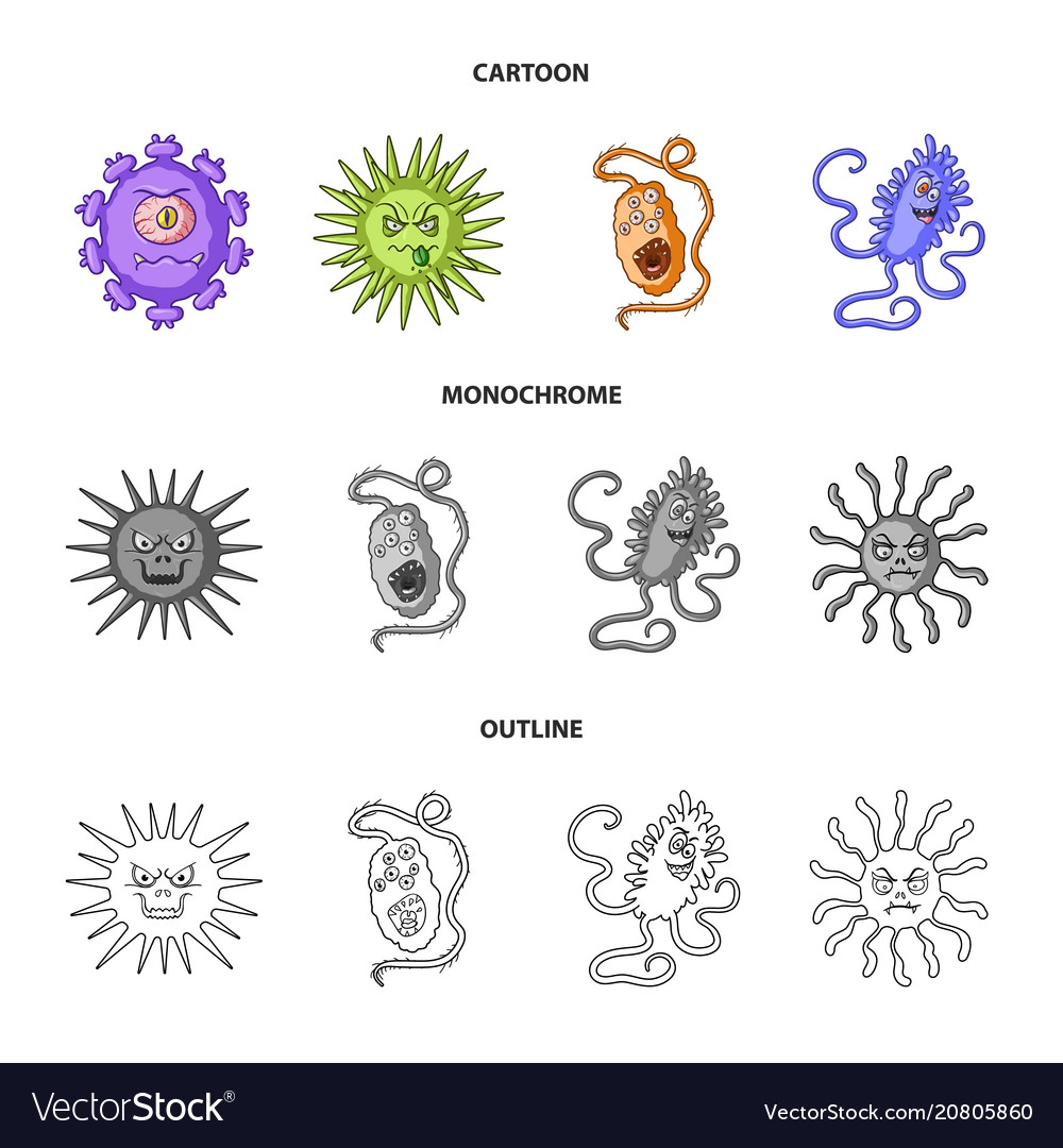 Different types of microbes and viruses Royalty Free Vector