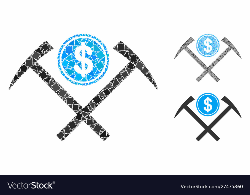 Dollar mining hammers composition icon uneven