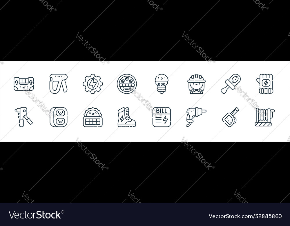 Electrician tools and line icons linear set