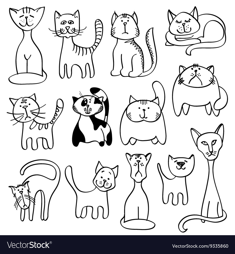 Home pets cute cats in doodle style Royalty Free Vector