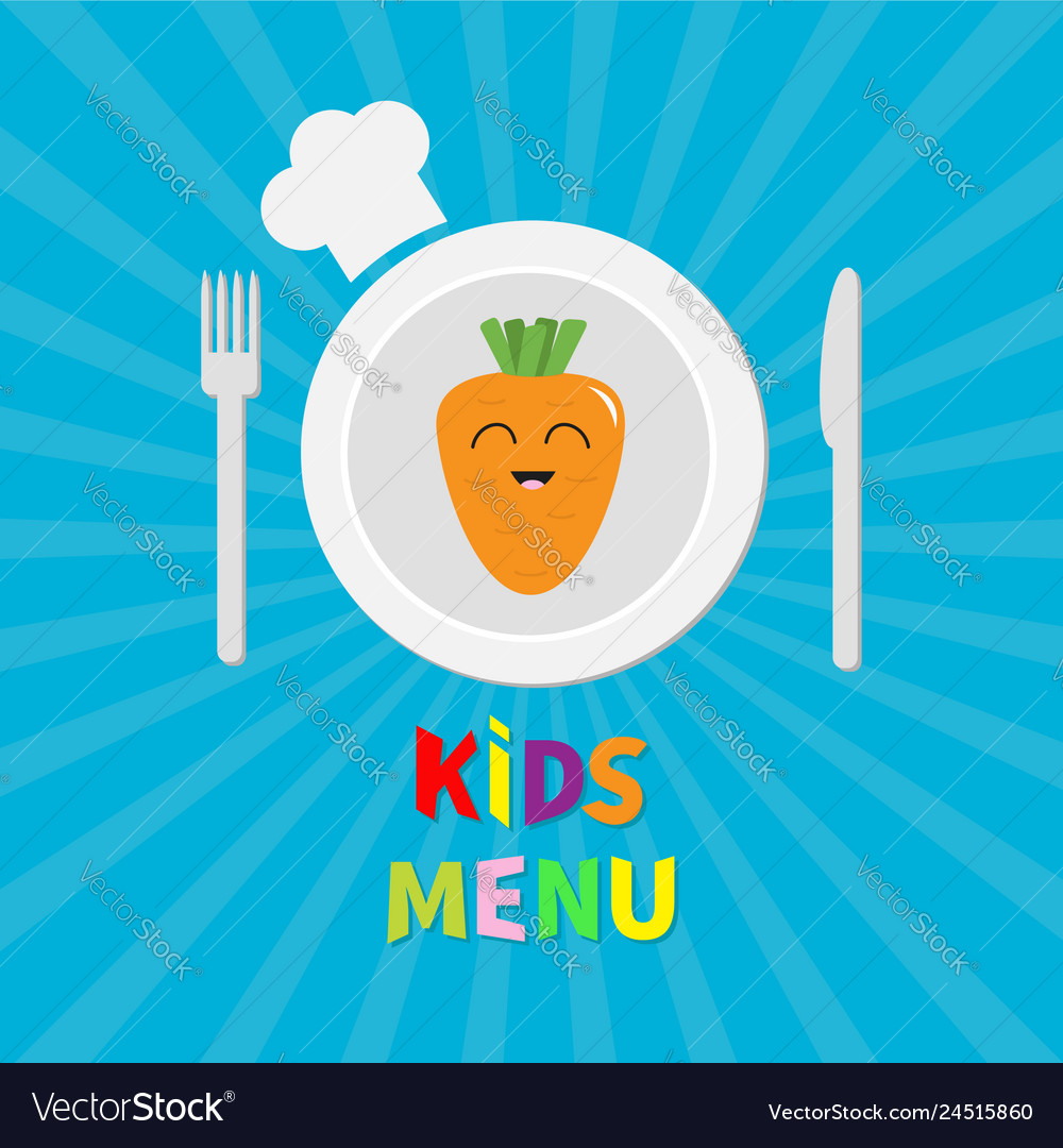 Kids menu card fork plate knife and chefs hat