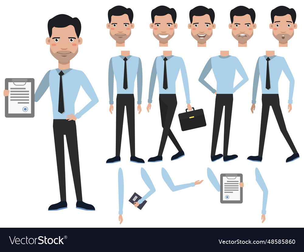 Man with contract character set different vector image Man with contract character set different