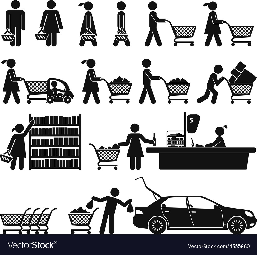 MEN AND WOMEN GO SHOPPING Royalty Free Vector Image