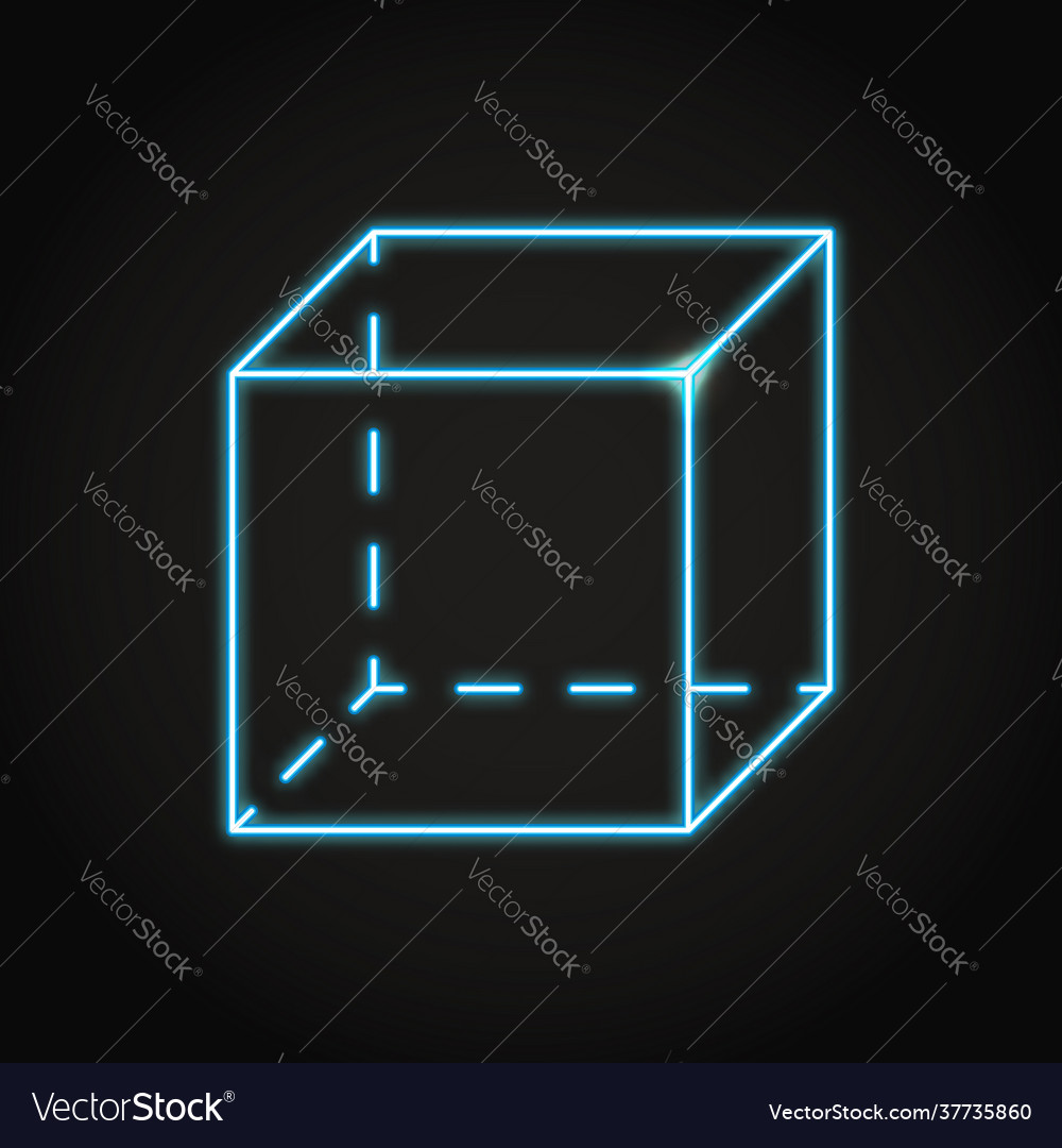 Neon geometric cube icon in line style vector image Neon geometric cube icon in line style