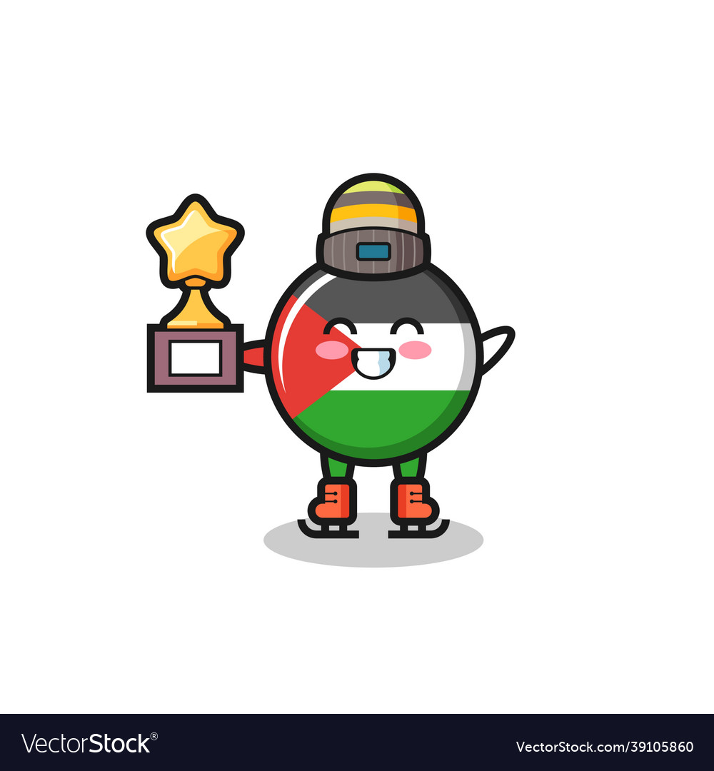 Palestine flag badge cartoon as an ice skating