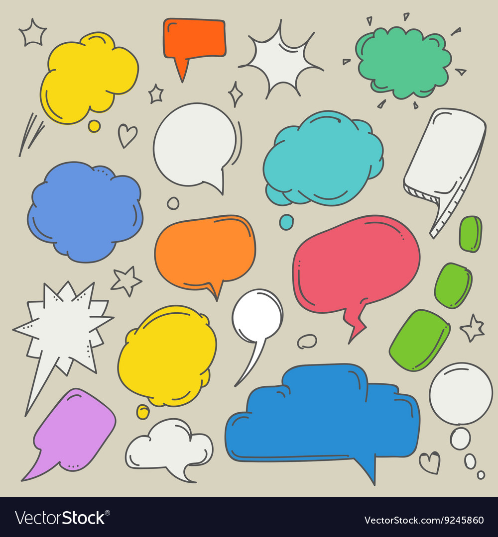 Set hand-drawn comic style talk clouds template Vector Image