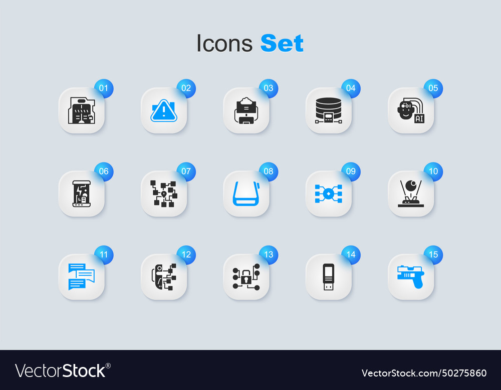 Set usb flash drive neural network exclamation vector image Set usb flash drive neural network exclamation