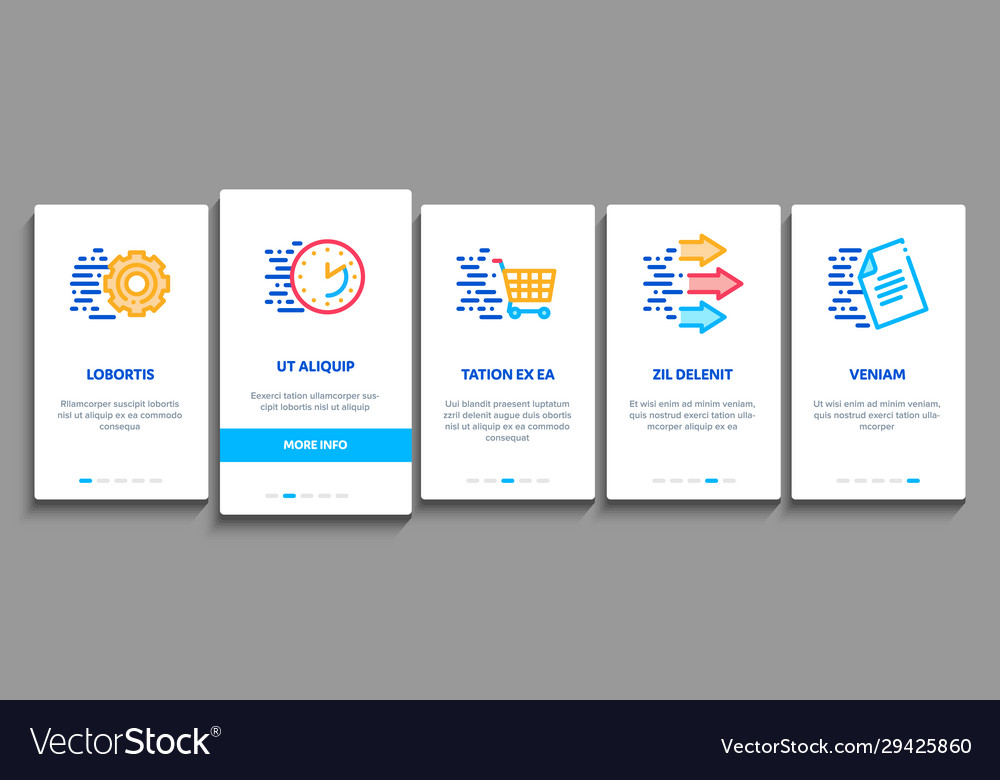 Speed fast motion onboarding elements icons set